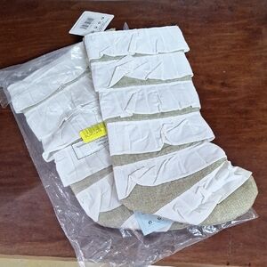 NEW! Set of 2 Burlap with Linen Ruffle Farmhouse Christmas Stocking